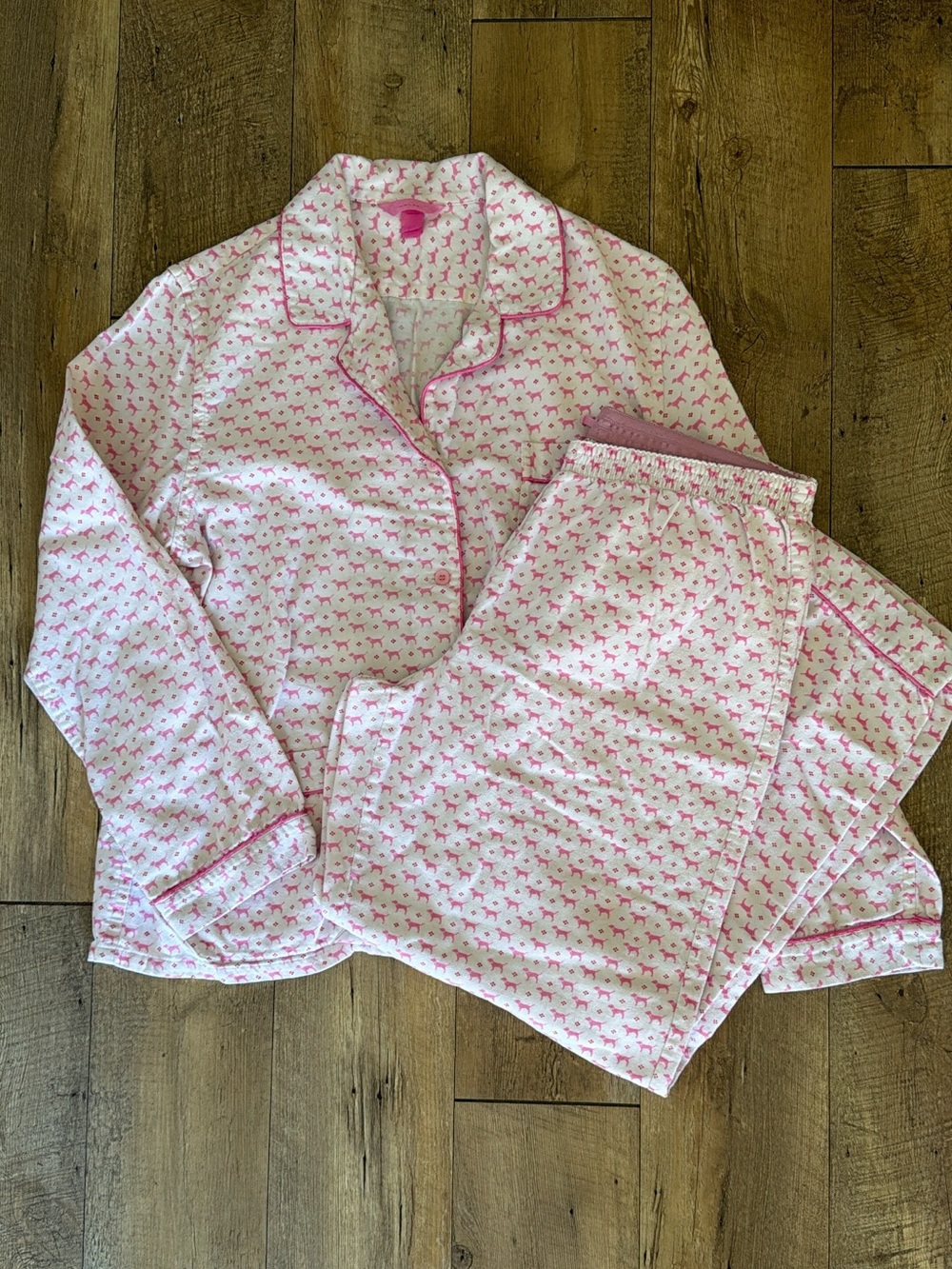 Victoria's Secret Pink Vintage Cotton Dog Print Pajama Set - Size Large